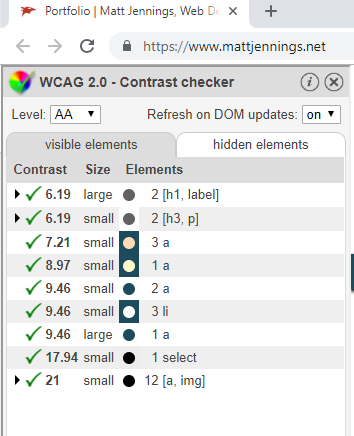 WCAG 2.0 Contrast checker plugin panel