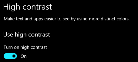 High contrast mode turned on