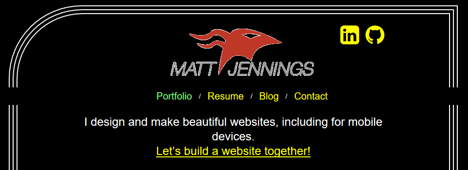 MattJennings.net High Contrast mode screen shot